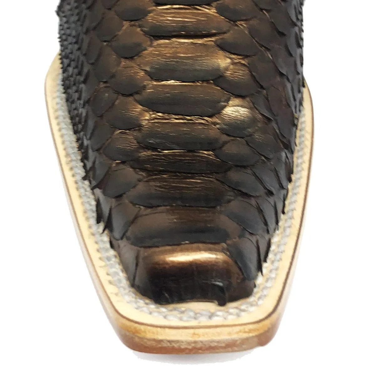 Bota Texana Reizinho Premium de Couro Legítimo de Cobra Python Luxo Brown LIMITED EDITION - Cano Curto, Bico Fino Quadra