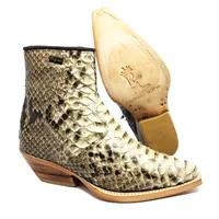 Bota Texana Reizinho Premium de Couro Legítimo de Cobra Python Natural LIMITED EDITION - Cano Curto, Bico Fino Quadradinho - Solado de Couro Artesanal - imagem 1