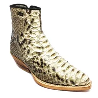 Bota Texana Reizinho Premium de Couro Legítimo de Cobra Python Natural LIMITED EDITION - Cano Curto, Bico Fino Quadradinho - Solado de Couro Artesanal - imagem 3