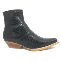 Bota Texana Reizinho Premium de Couro Legítimo de Cobra Python Preta LIMITED EDITION - Cano Curto, Bico Fino Quadradinho - Solado de Couro Artesanal - imagem 6