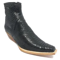 Bota Texana Reizinho Premium de Couro Legítimo de Cobra Python Preta LIMITED EDITION - Cano Curto, Bico Fino Quadradinho - Solado de Couro Artesanal - imagem 3