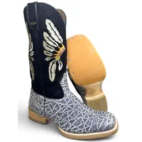 Bota Texana Reizinho Premium de Couro Legítimo de Elefante Cinza Natural LIMITED EDITION - Cano Alto, Bico Quadrado - Solado de Couro Artesanal com Proteção - imagem 1
