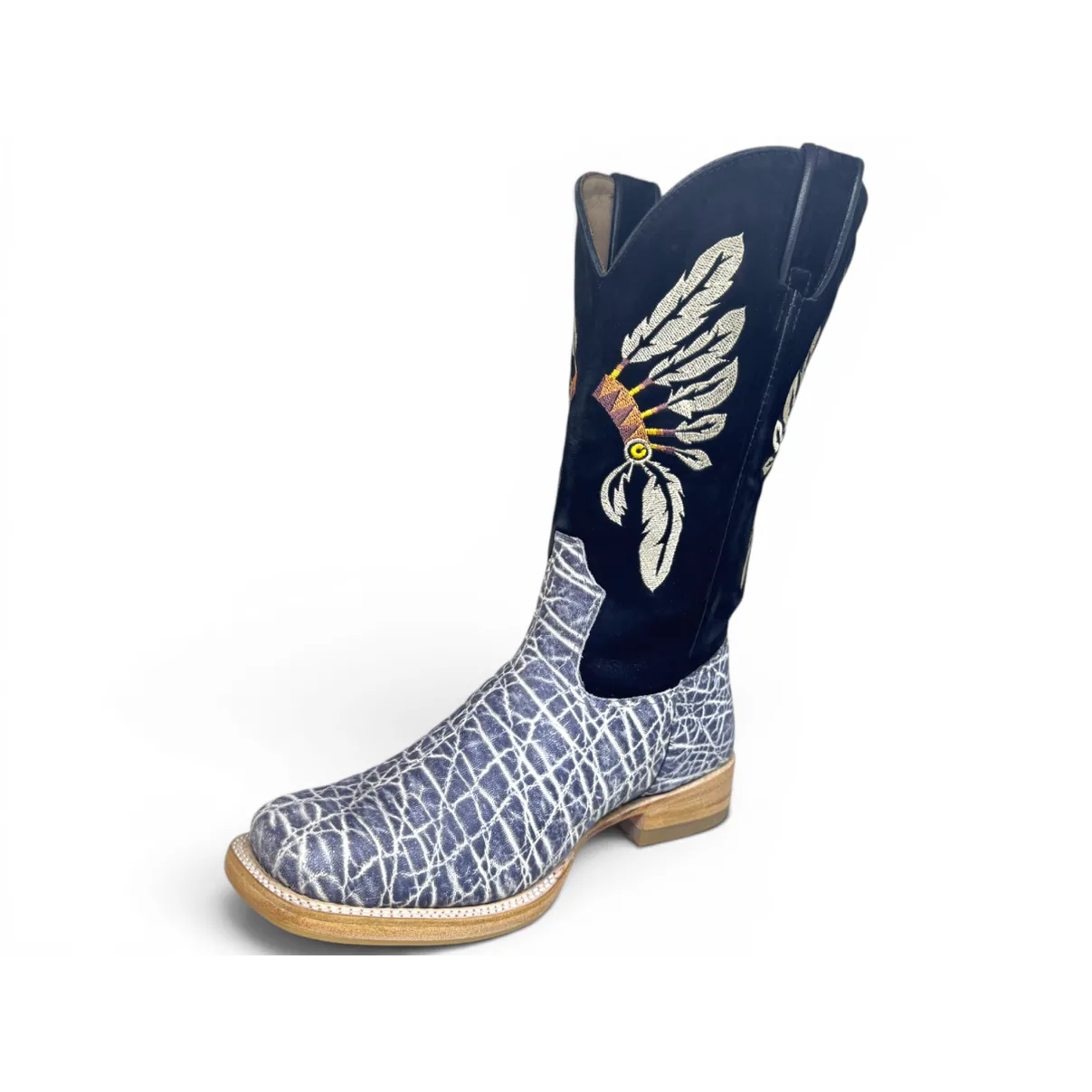 Bota Texana Reizinho Premium de Couro Legítimo de Elefante Cinza Natural LIMITED EDITION - Cano Alto, Bico Quadrado - Solado de Couro Artesanal com Proteção