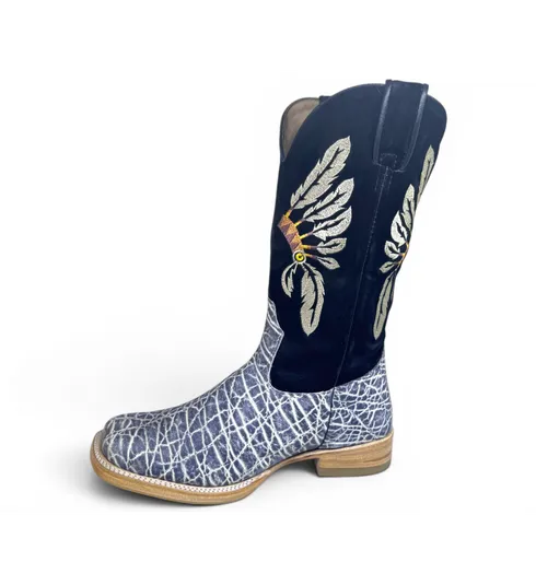 Bota Texana Reizinho Premium de Couro Legítimo de Elefante Cinza Natural LIMITED EDITION - Cano Alto, Bico Quadrado - Solado de Couro Artesanal com Proteção