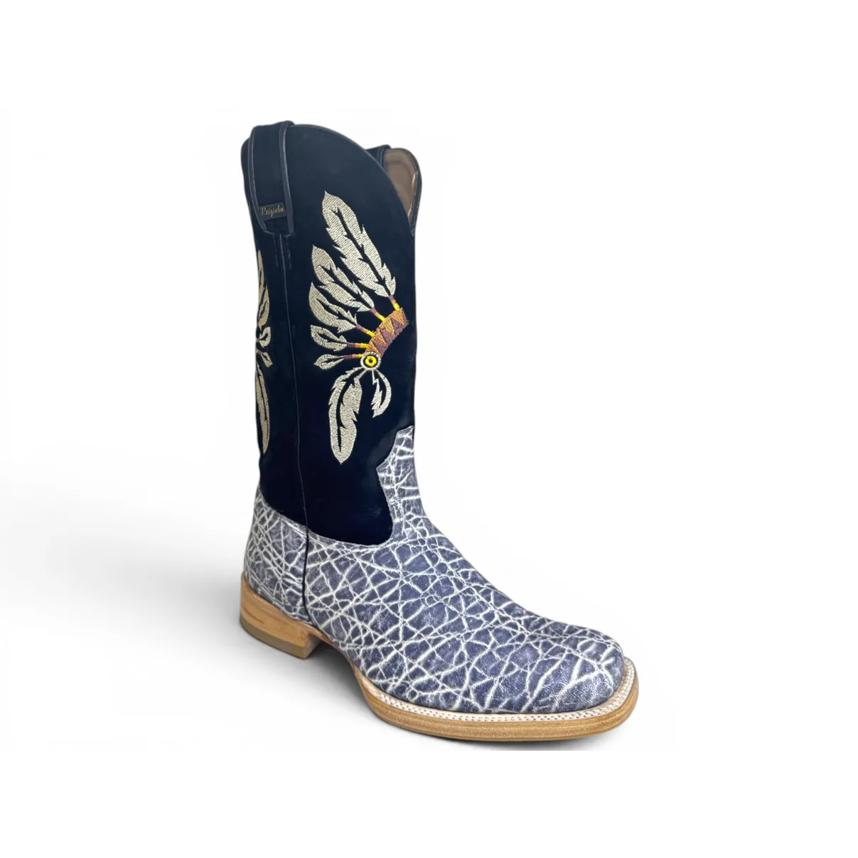 Bota Texana Reizinho Premium de Couro Legítimo de Elefante Cinza Natural LIMITED EDITION - Cano Alto, Bico Quadrado - Solado de Couro Artesanal com Proteção