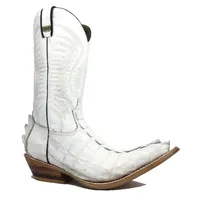 Bota Texana Reizinho Premium de Couro Legítimo de Jacaré Branco Rabo LIMITED EDITION - Cano Alto, Bico Fino - Solado de Couro Artesanal - imagem 5