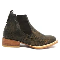 Bota De Couro De Barriga De Avestruz Black Cognac - Cano Curto De Elástico, Bico Quadrado, Solado De Couro Artesanal - imagem 2