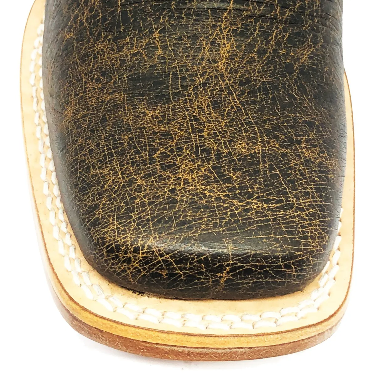 Bota De Couro De Barriga De Avestruz Black Cognac - Cano Curto De Elástico, Bico Quadrado, Solado De Couro Artesanal
