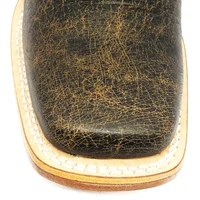 Bota De Couro De Barriga De Avestruz Black Cognac - Cano Curto De Elástico, Bico Quadrado, Solado De Couro Artesanal - imagem 4