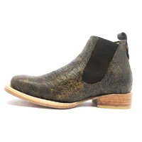 Bota De Couro De Barriga De Avestruz Black Cognac - Cano Curto De Elástico, Bico Quadrado, Solado De Couro Artesanal - imagem 6