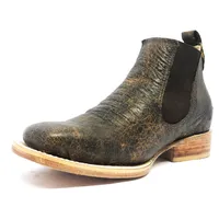 Bota De Couro De Barriga De Avestruz Black Cognac - Cano Curto De Elástico, Bico Quadrado, Solado De Couro Artesanal - imagem 1