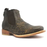 Bota De Couro De Barriga De Avestruz Black Cognac - Cano Curto De Elástico, Bico Quadrado, Solado De Couro Artesanal - imagem 3