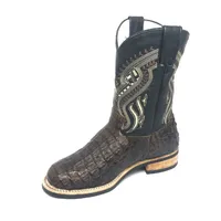 Bota de Couro de Jacaré Marrom - Cano Médio, Bico Redondo, SOLADO X-FLEX ARTESANAL - imagem 1