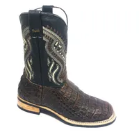 Bota de Couro de Jacaré Marrom - Cano Médio, Bico Redondo, SOLADO X-FLEX ARTESANAL - imagem 4