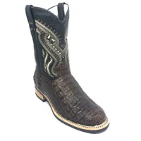 Bota de Couro de Jacaré Marrom - Cano Médio, Bico Redondo, SOLADO X-FLEX ARTESANAL - imagem 2