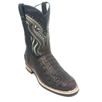 Bota de Couro de Jacaré Marrom - Cano Médio, Bico Redondo, SOLADO X-FLEX ARTESANAL - imagem 2
