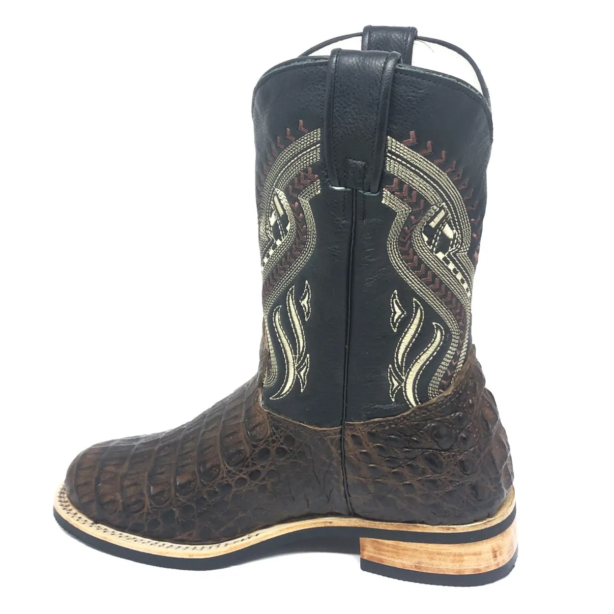 Bota de Couro de Jacaré Marrom - Cano Médio, Bico Redondo, SOLADO X-FLEX ARTESANAL