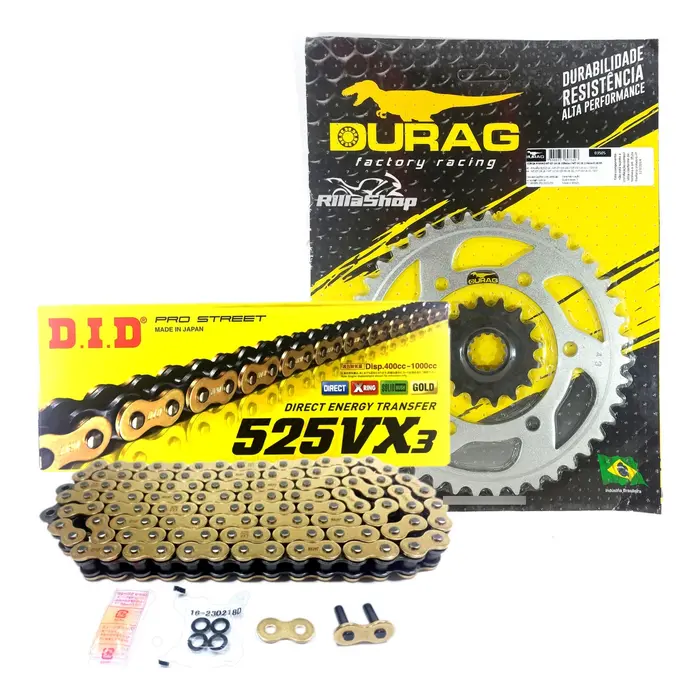 Kit Relação Did 525 Vx3 Dourada Durag 43/16 Mt 07 14/24