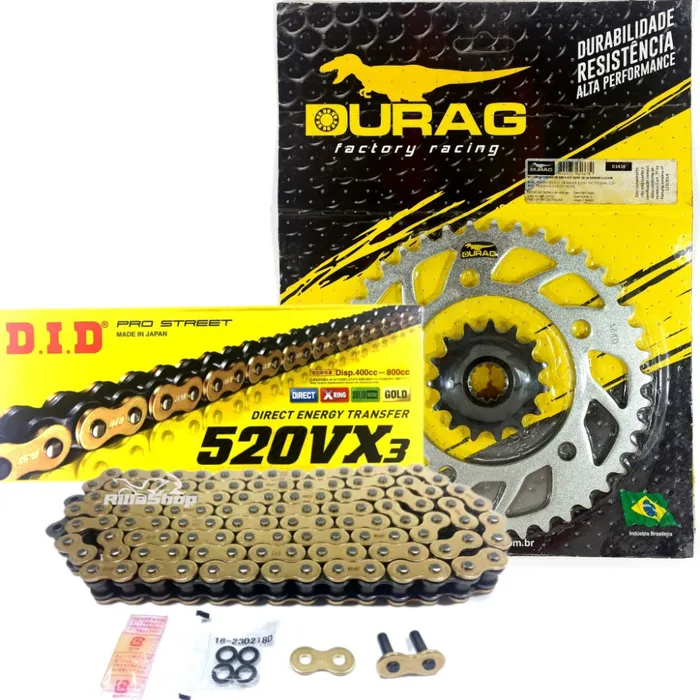 Kit Relação Did 520 Vx3 Dourada Durag 41/15 Cb Cbr 500 13/18