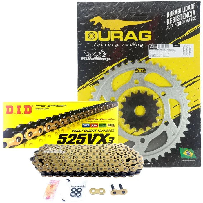 Kit Relação Did 525 Vx3 Dourada Durag 44/17 Gsxs1000gt 23/25
