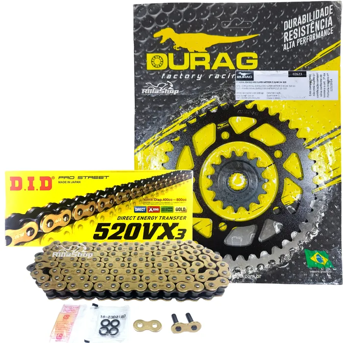 Kit Relação Did 520 Vx3 Dourada Durag 40/15 Meteor 650 24/25