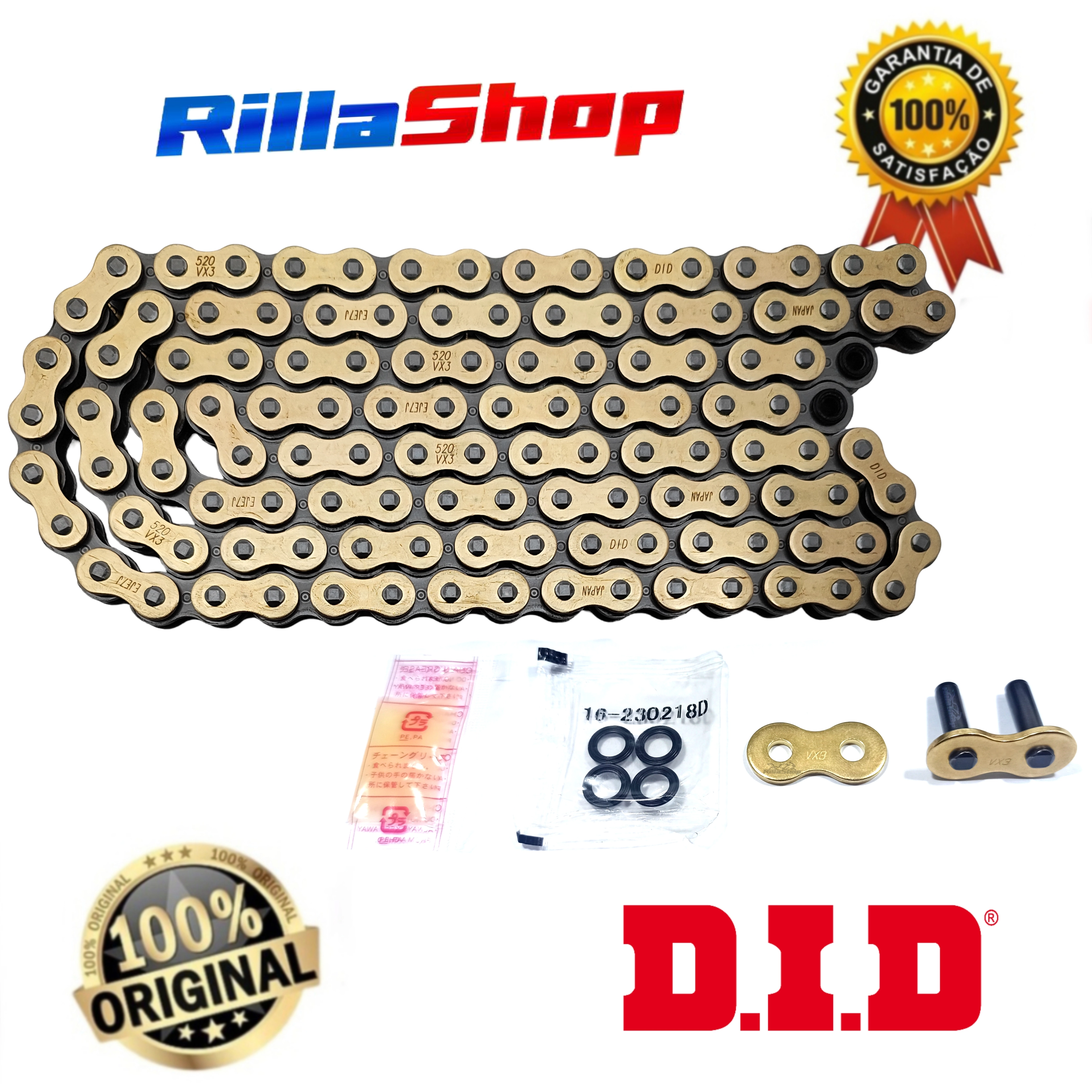 Corrente de Transmissão Dourada com Retentor DID Vx3 520 120 Elos