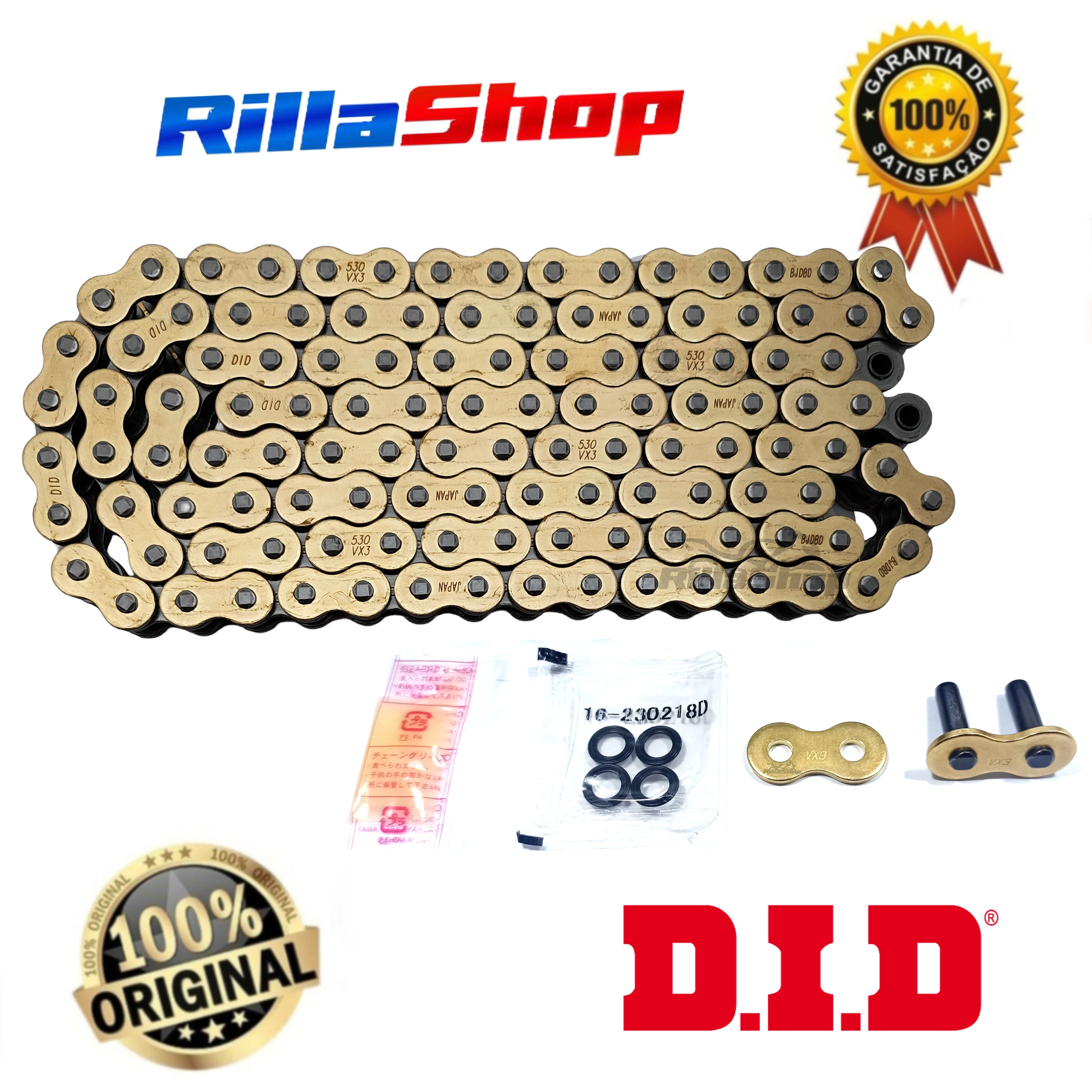 Corrente de Transmissão Dourada com Retentor DID Vx3 530 120 Elos