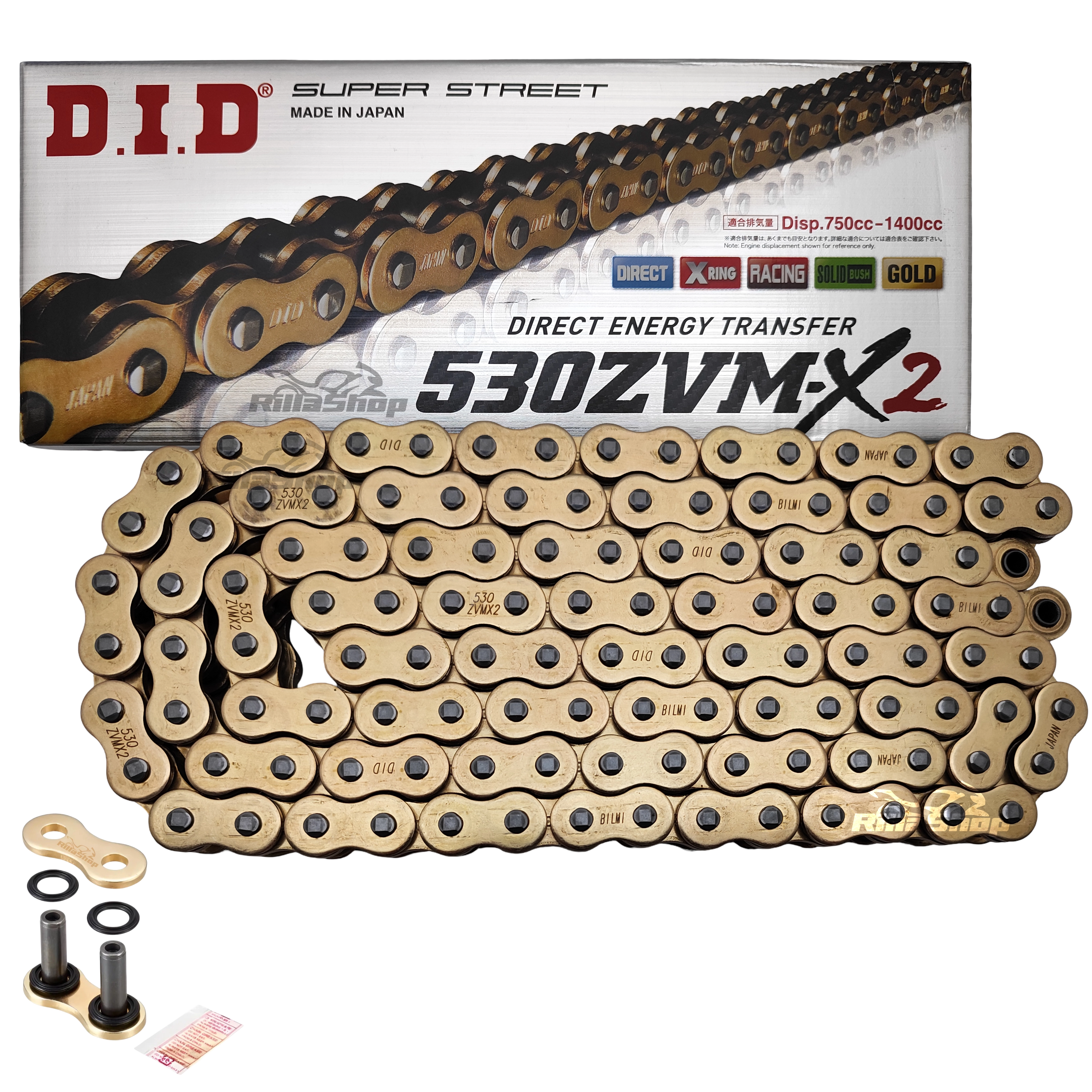 Corrente de Transmissão Dourada com Retentor DID ZVM-X2 Passo 530 120 Elos