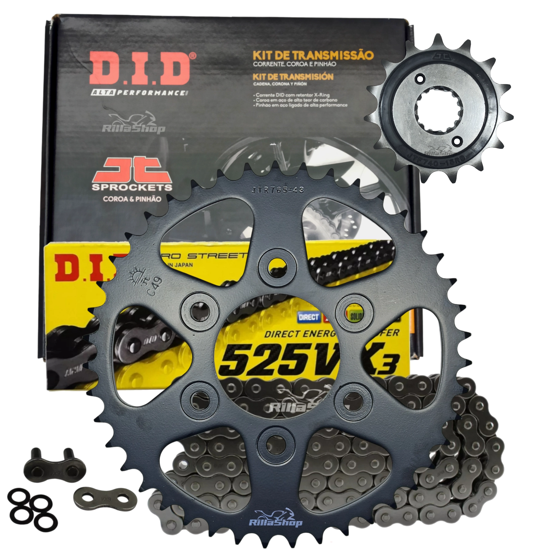 Kit Relação Premium Did Jt 525 Vx3 114 L 43/15 Ducati Multistrada 937 V2 V2 S 2022 e 2023 950 2017 até 2020 950 S 2019 até 2021