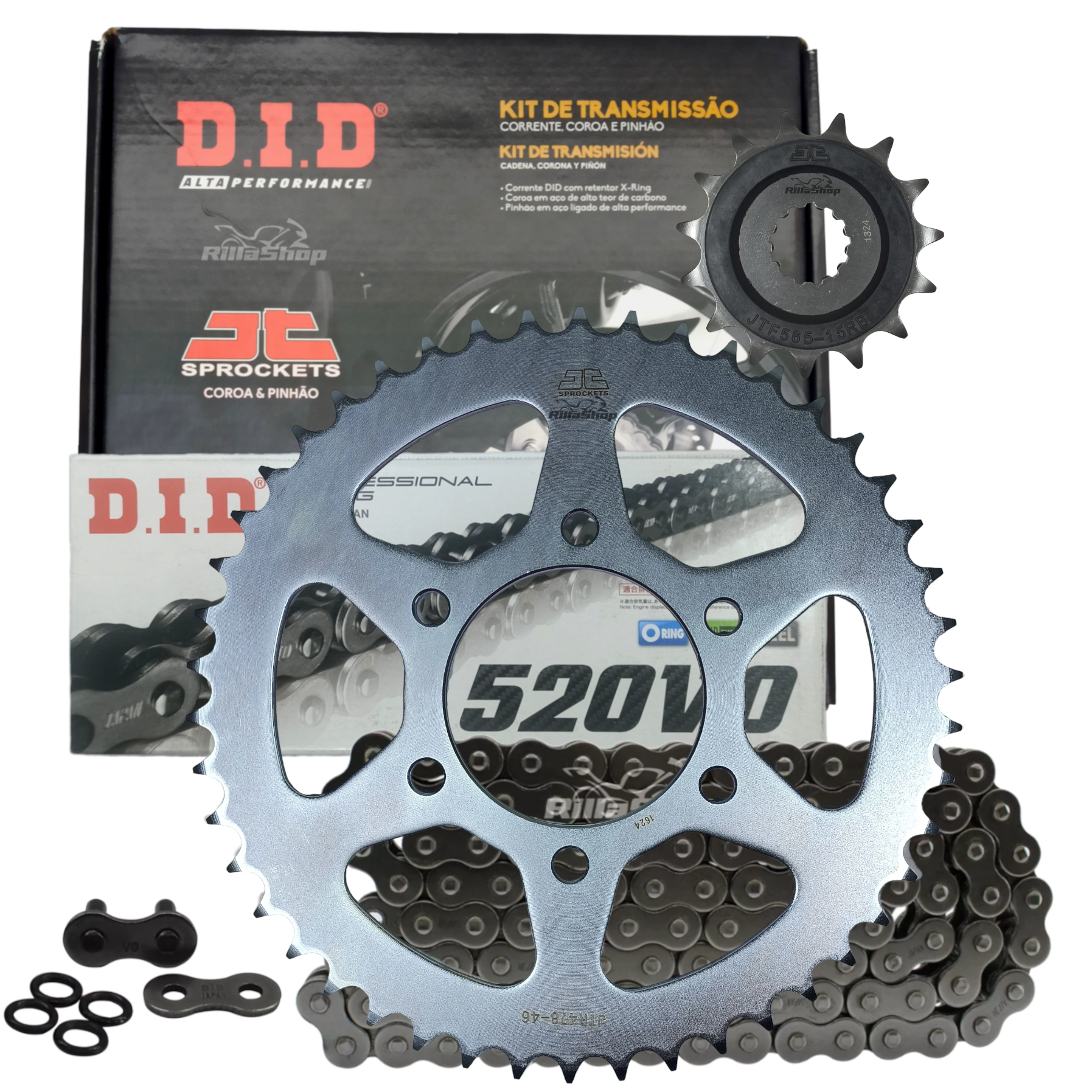 Kit Relação Premium Did Jt 520 V0 114 L 46/15 Kawasaki Er6n 2009 até 2017 Er6f Ninja 2006 até 2017 Z 650 2018 até 2024 Versys 650 2010 até 2025