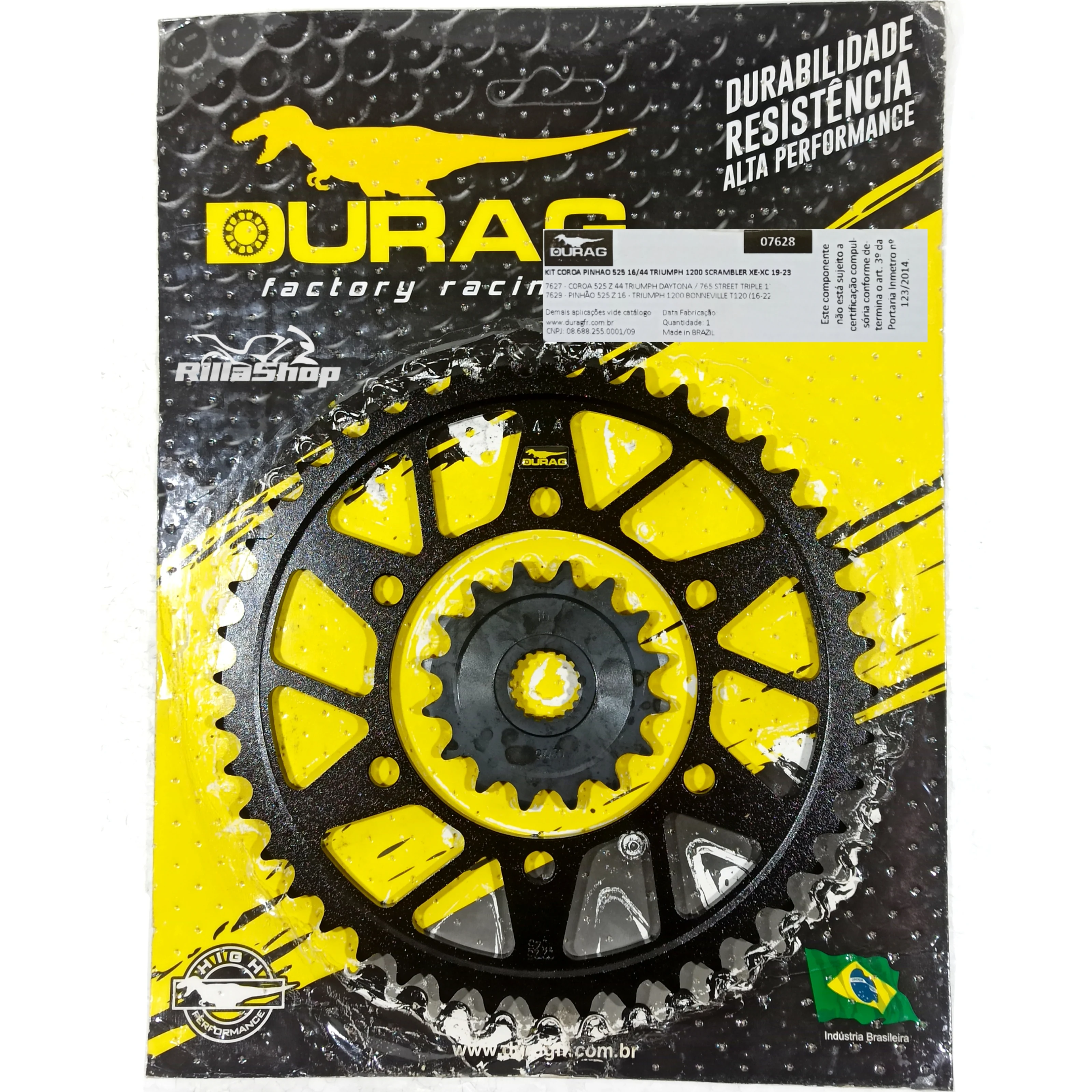 Kit Coroa e Pinhão Durag 525 44/16 Triumph Scrambler 1200 Xe Xc 2019 até 2023