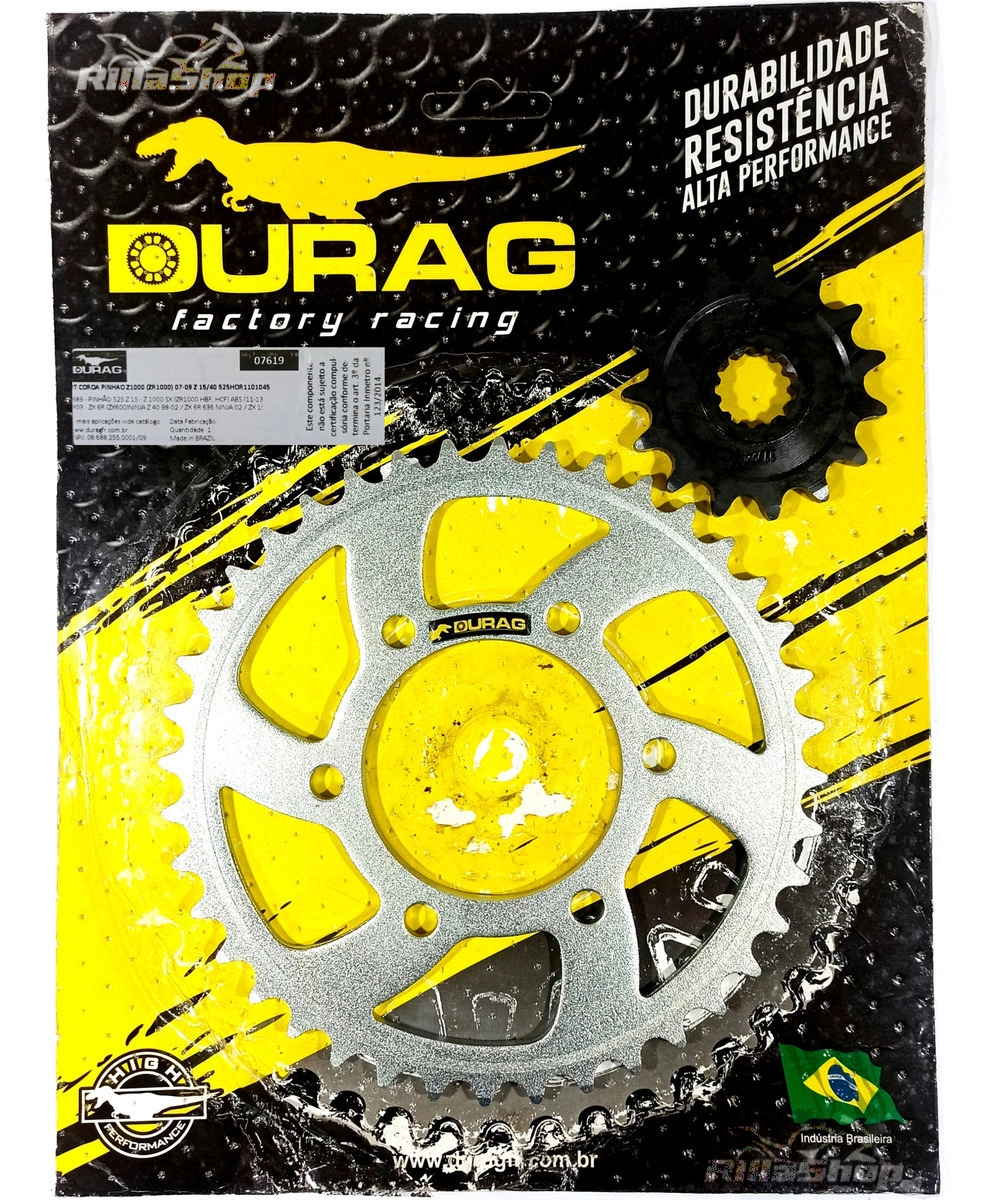 Kit Coroa e Pinhão Durag 525 40/15 Kawasaki Z 1000 2007 até 2009