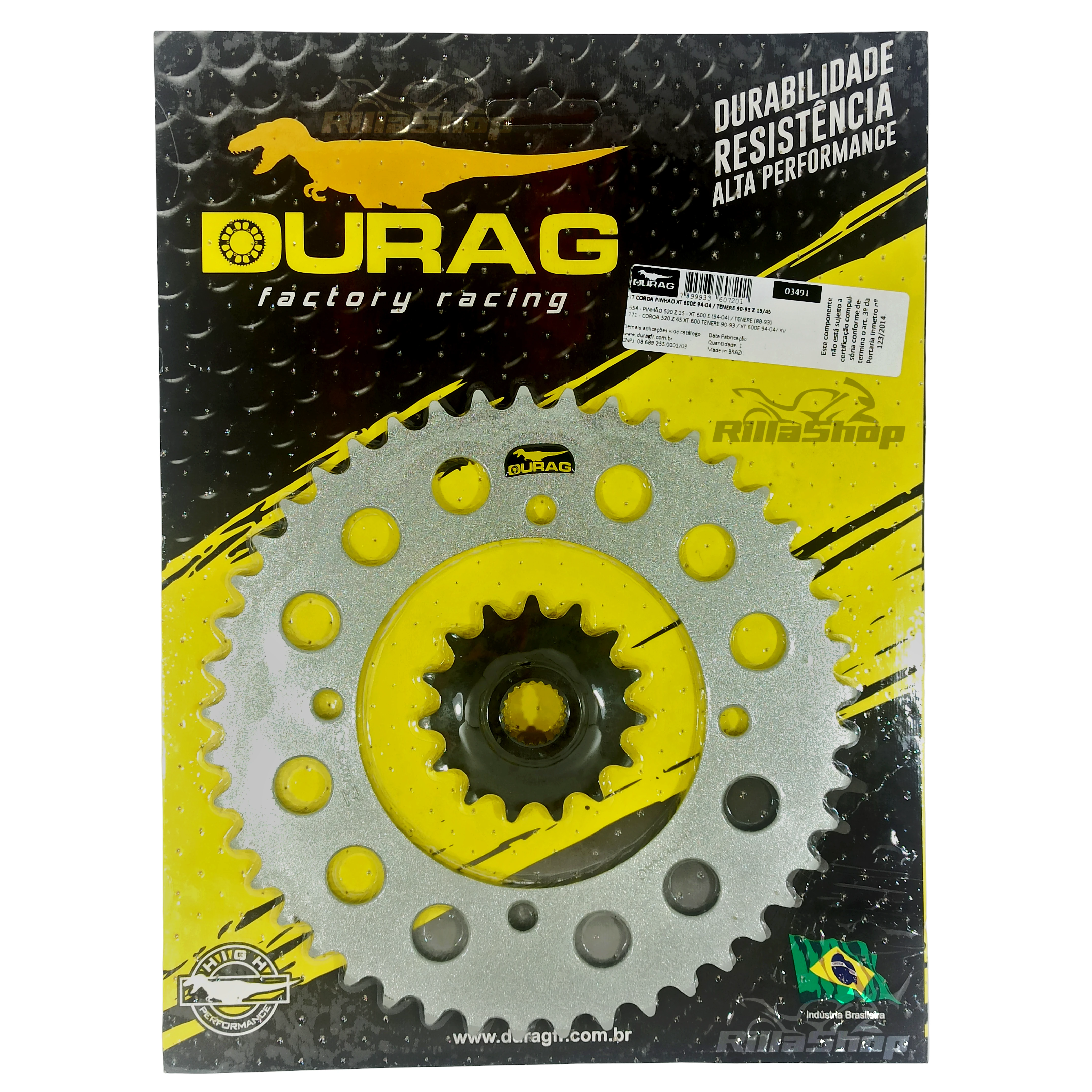 Kit Coroa e Pinhão Durag 520 45/15 Xt 600 E 1994 até 2004 Xt 600 Z Ténéré 1990 até 1993