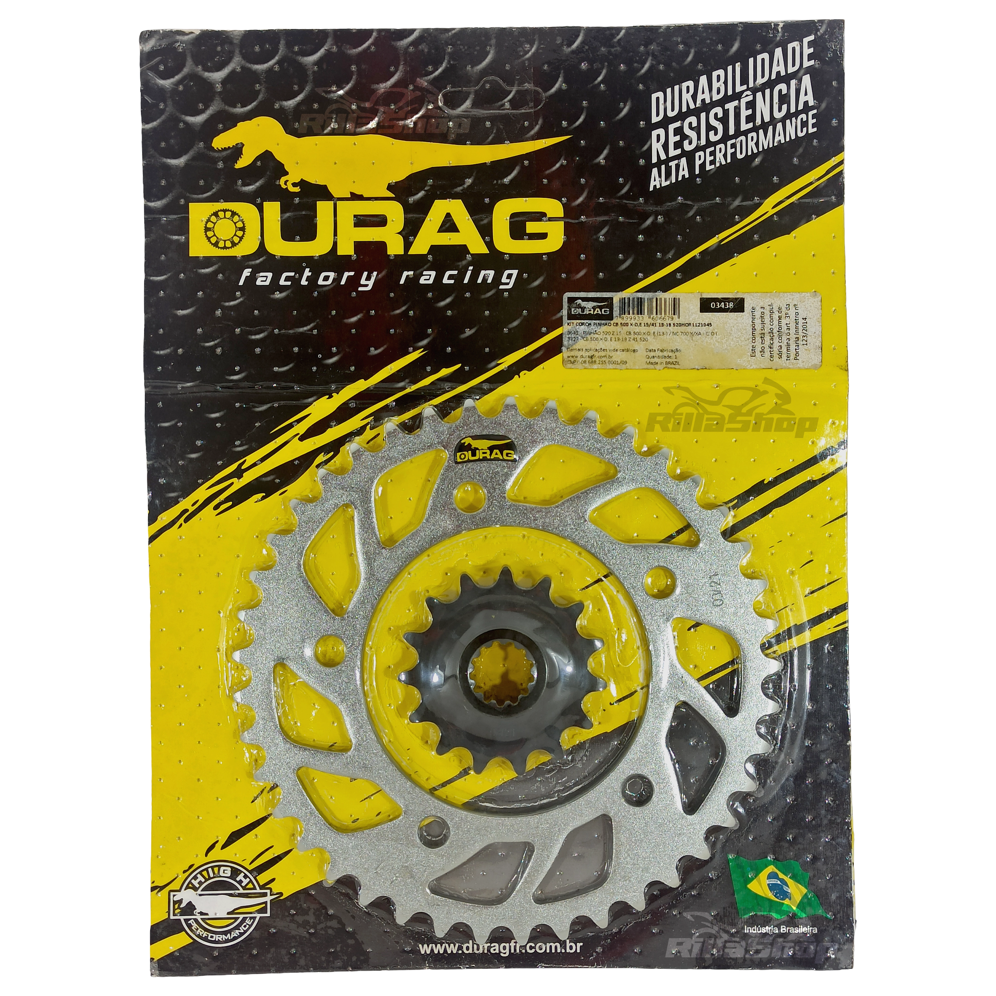 Kit Coroa e Pinhão Durag 520 41/15 Honda Cb 500 X 2013 até 2018 Cb 500 F 2013 até 2021 Cbr 500 R 2013 até 2021