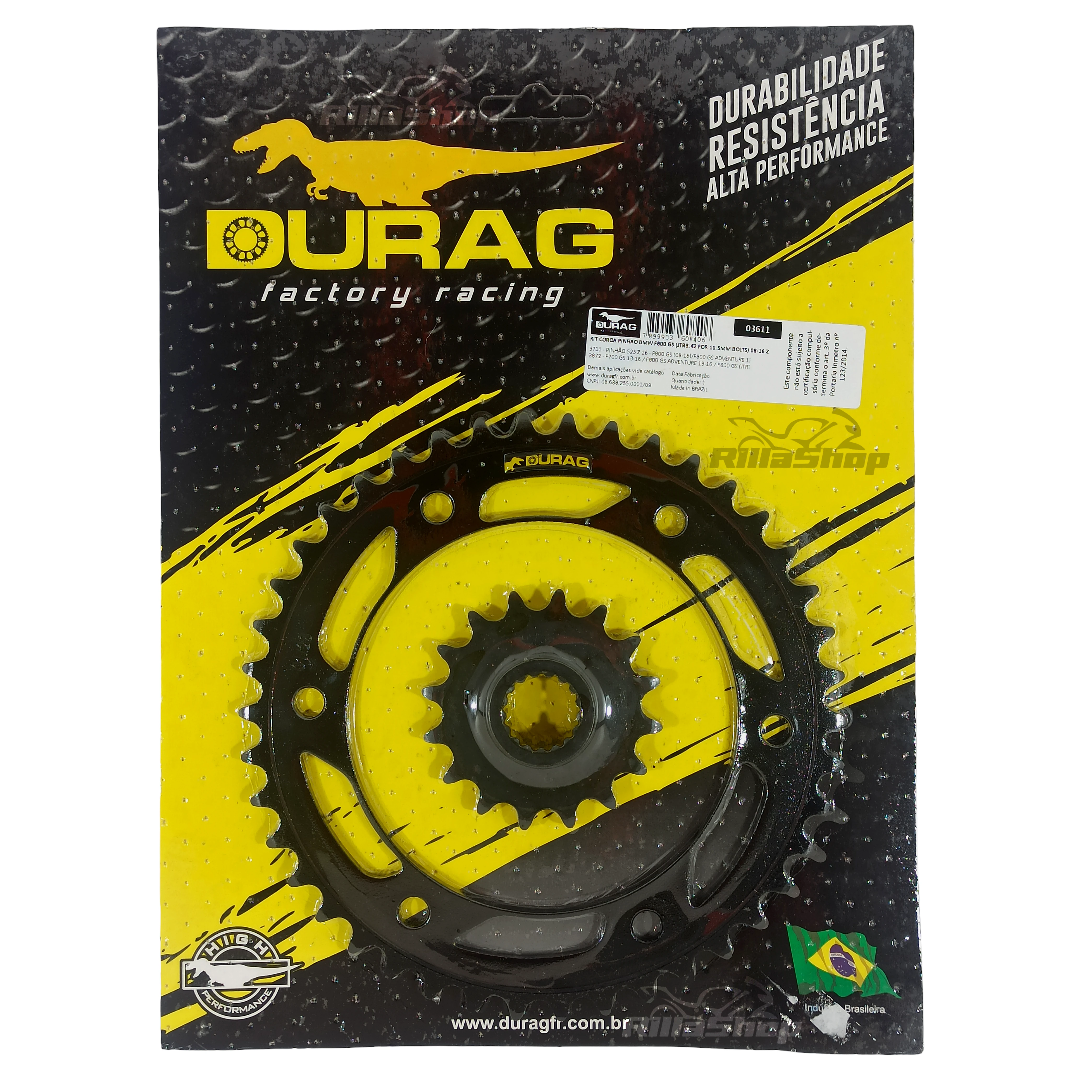 Kit Coroa e Pinhão Durag 525 42/16 Bmw F 800 Gs 2007 até 2018 10,5mm