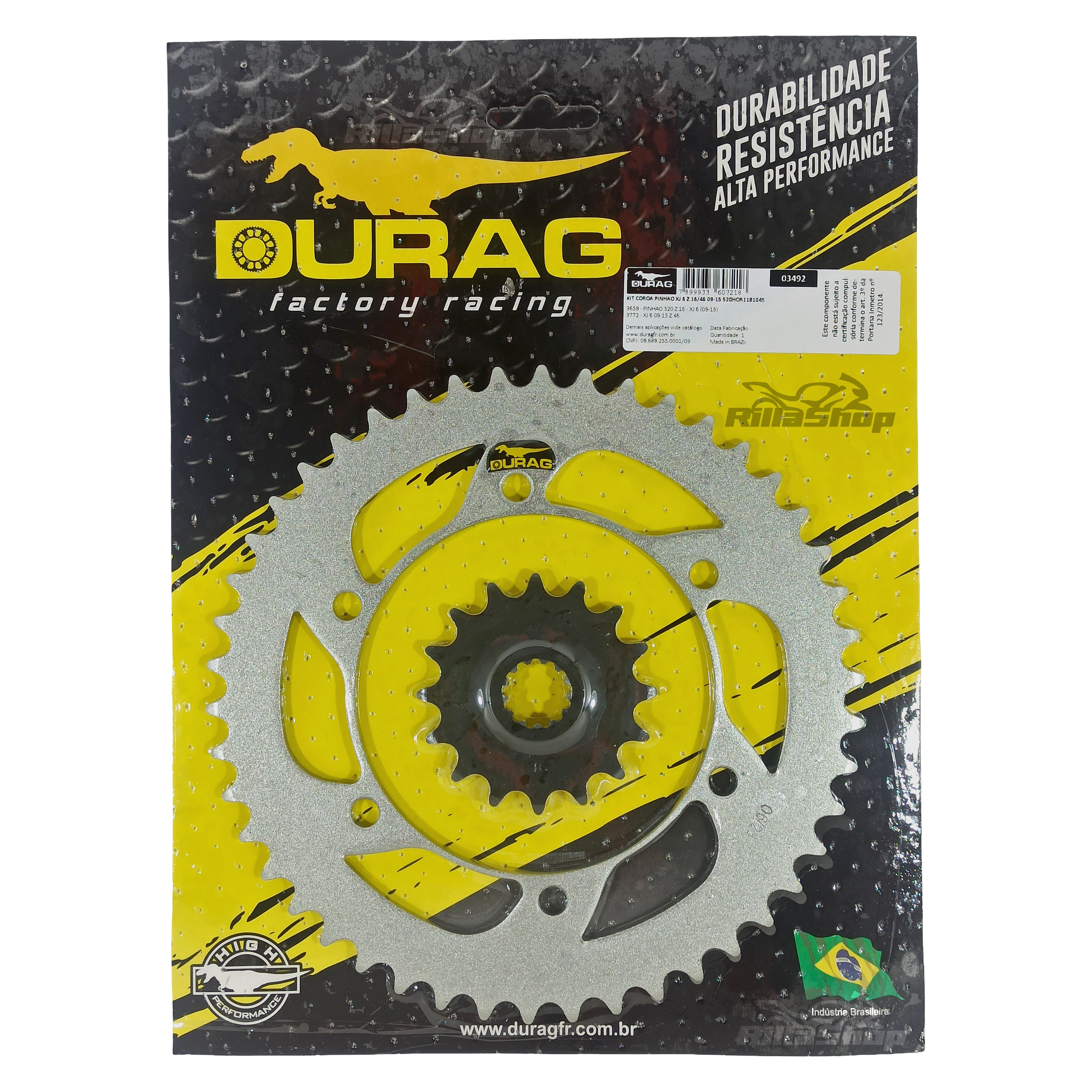 Kit Coroa e Pinhão Durag 520 46/16 Yamaha Xj6 N Xj6 F 2009 até 2019