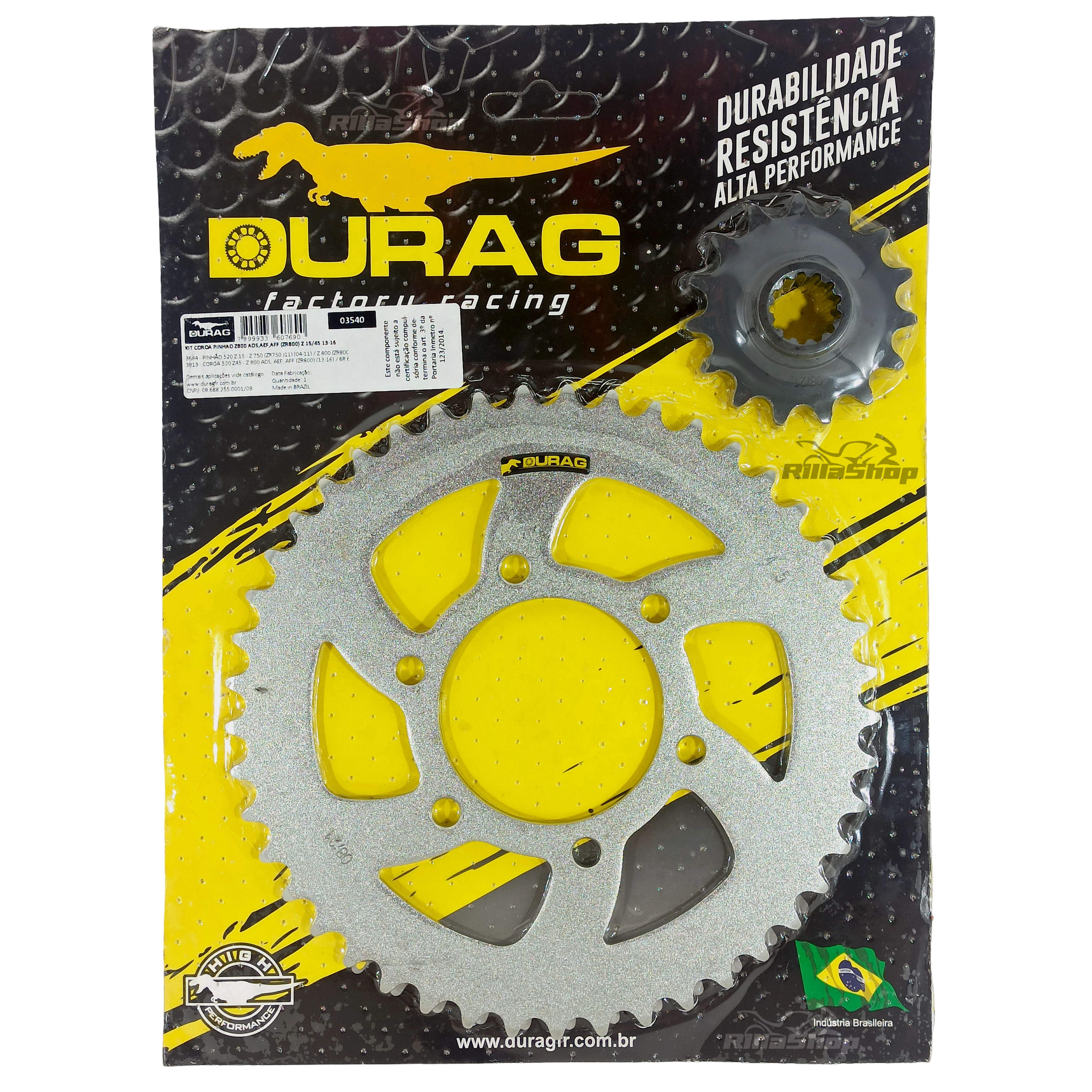 Kit Coroa e Pinhão Durag 520 45/15 Kawasaki Z 800 2013 até 2016