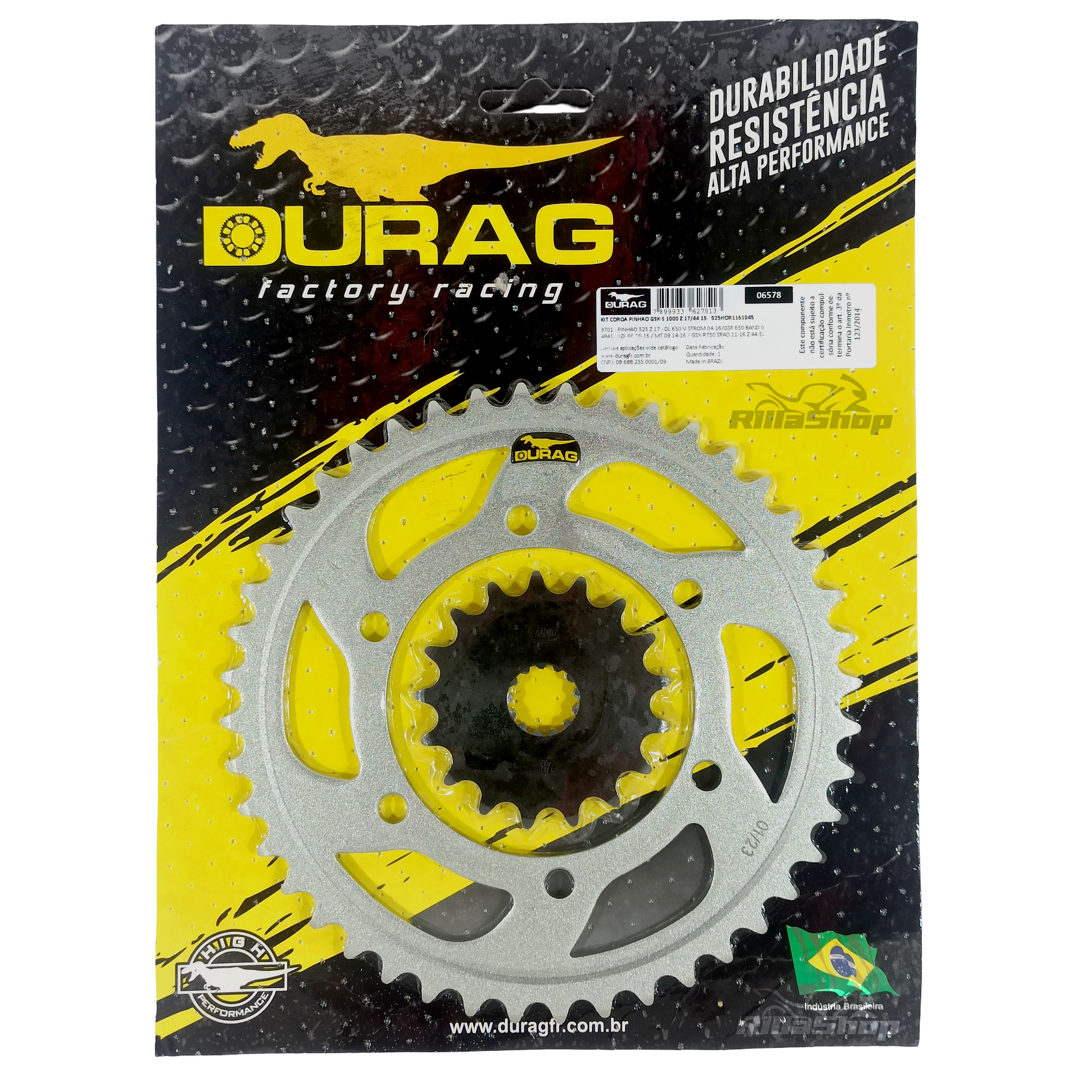 Kit Coroa e Pinhão Durag 525 44/17 Suzuki Gsx S 1000 2015 até 2021