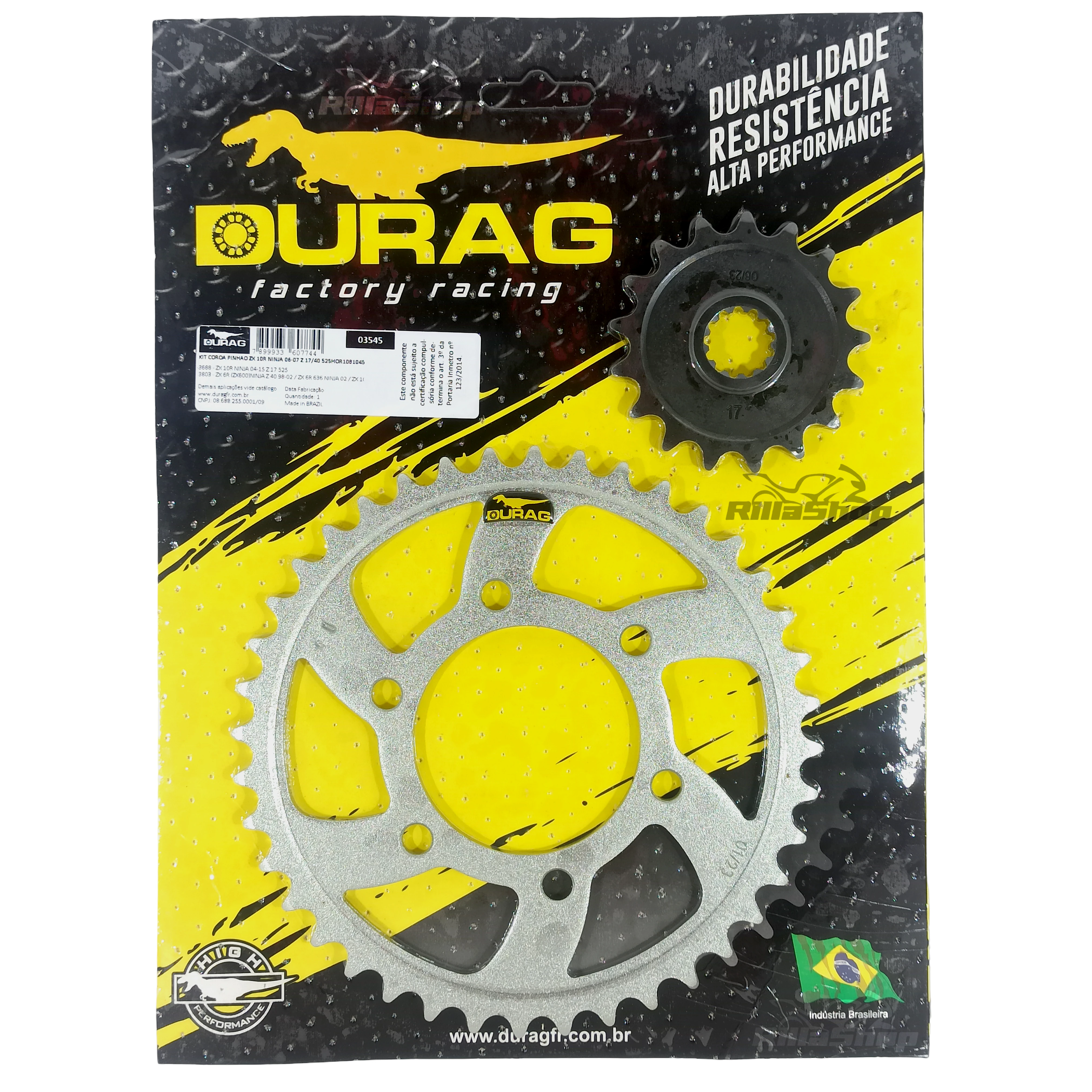 Kit Coroa e Pinhão Durag 525 40/17 Ninja Zx 10 R 2006 e 2007