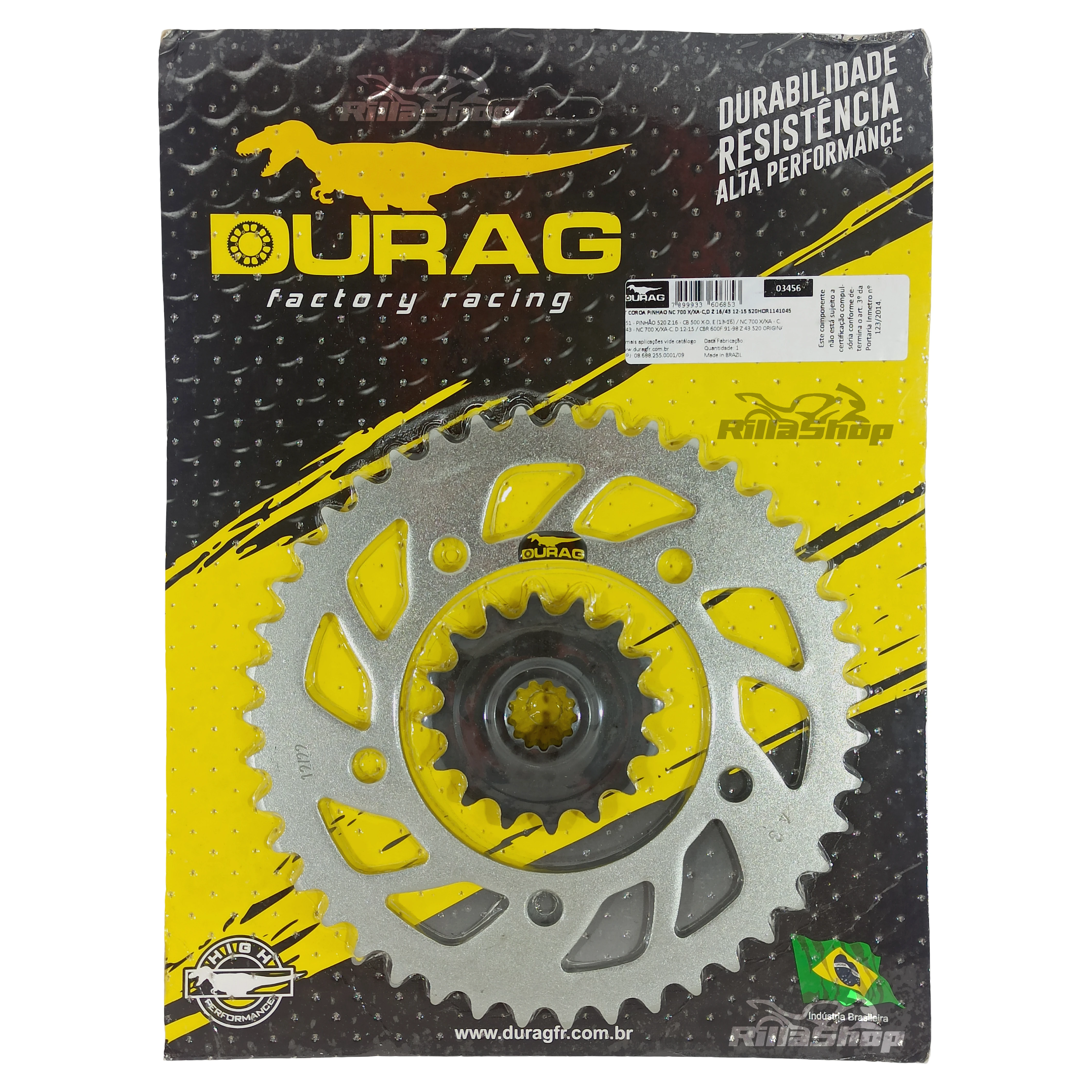 Kit Coroa e Pinhão Durag 520 43/16 Honda Nc 700 X 2011 até 2016