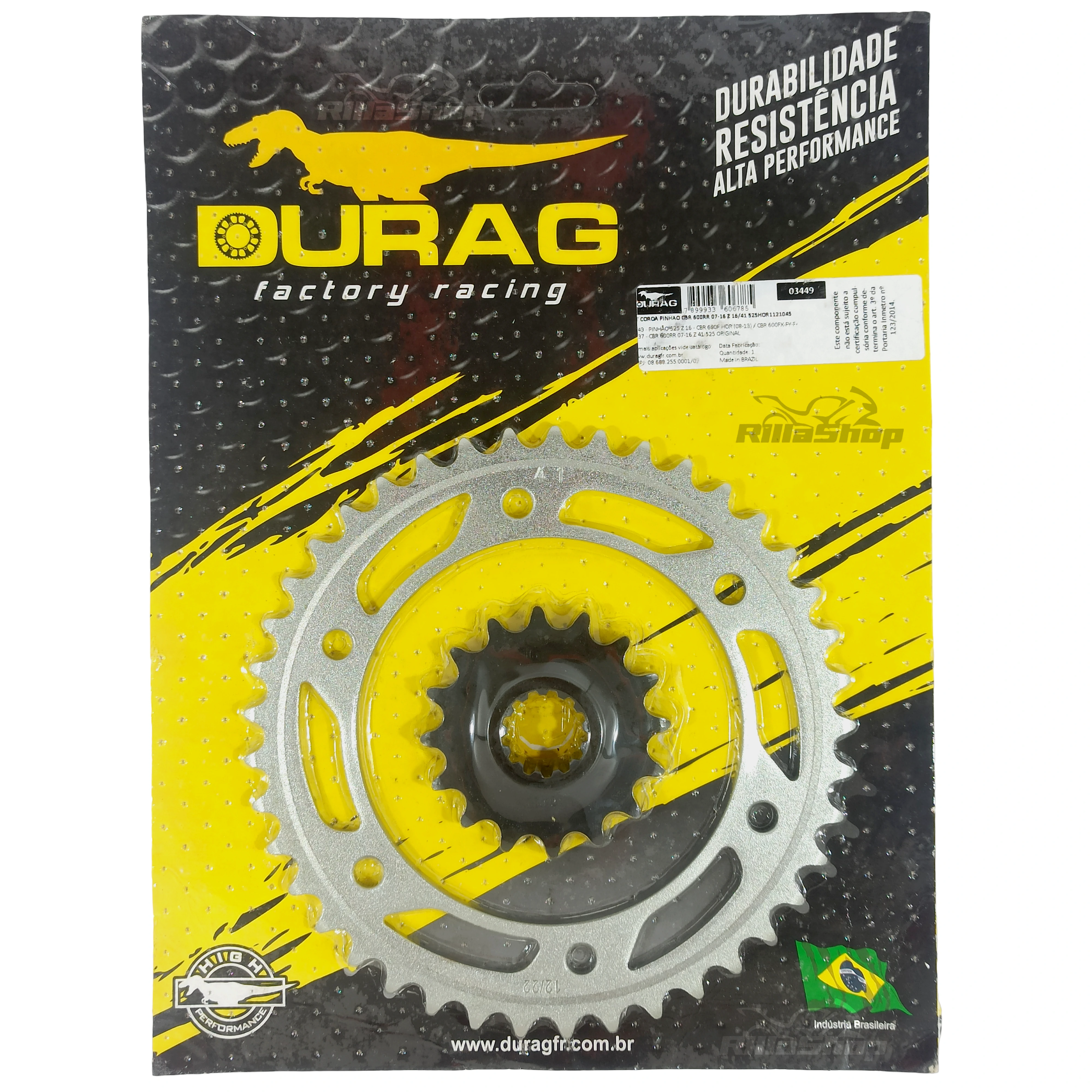 Kit Coroa e Pinhão Durag 525 41/16 Honda Cbr 600 Rr 2007 até 2016