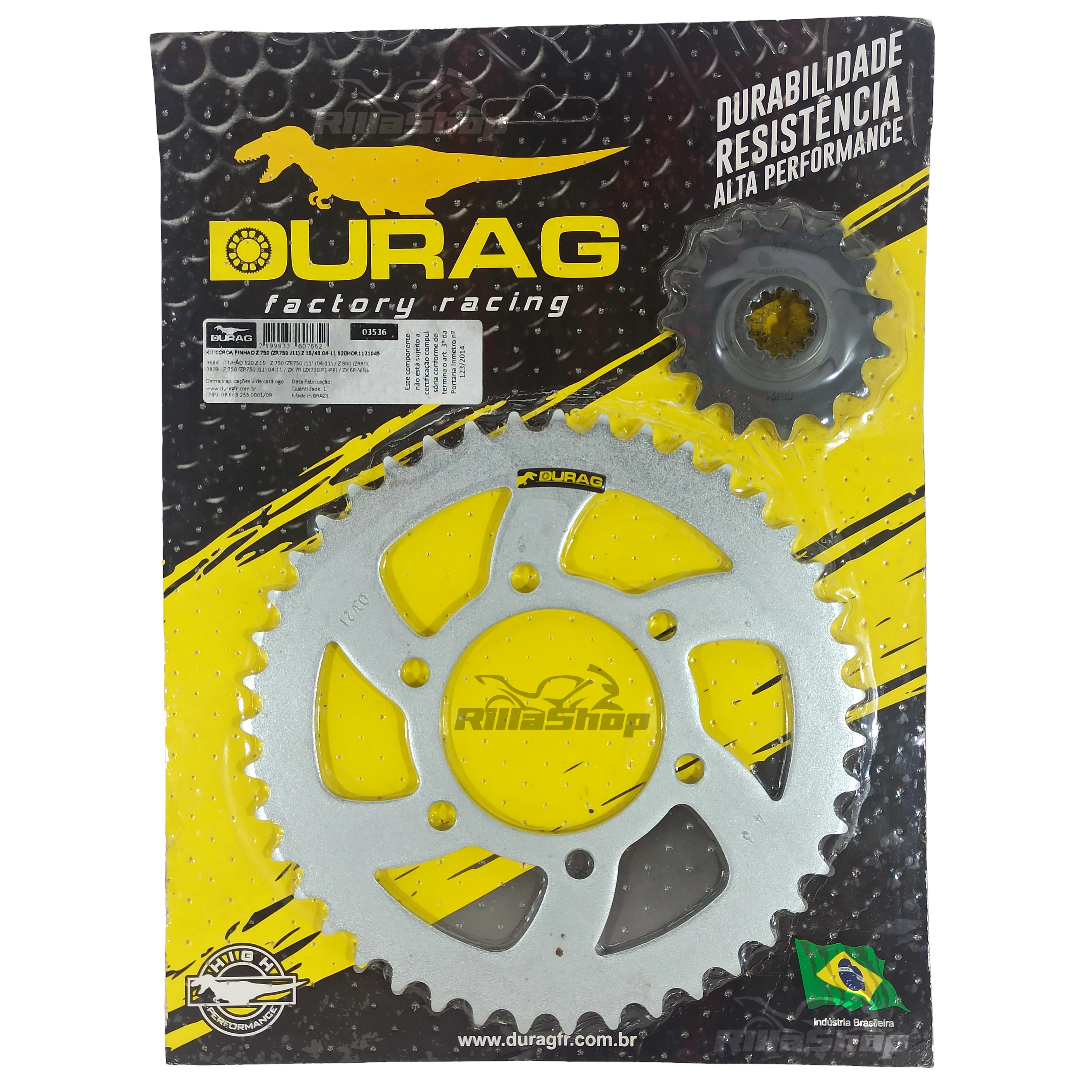 Kit Coroa e Pinhão Durag 520 43/15 Kawasaki Z 750 2004 até 2012