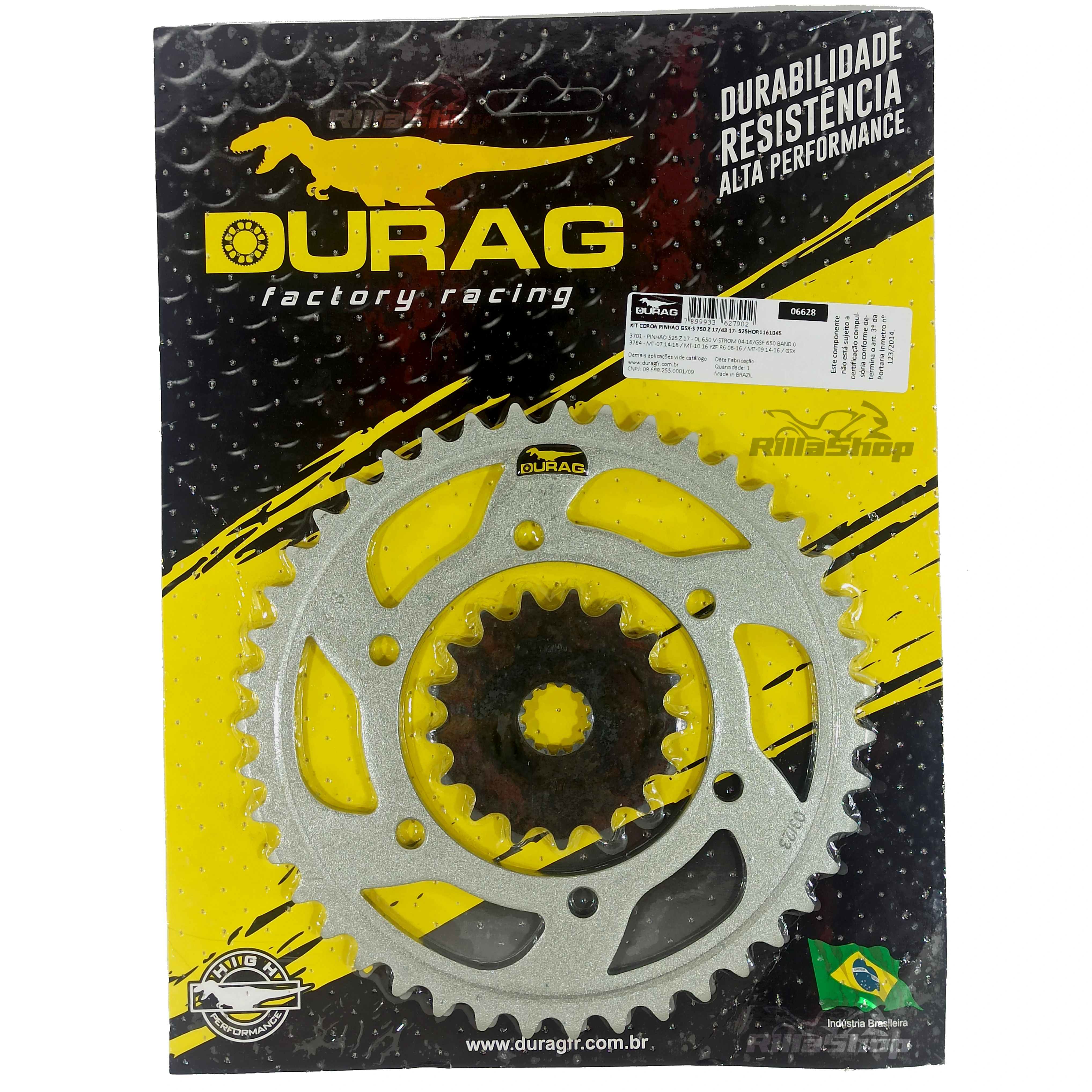 Kit Coroa e Pinhão Durag 525 43/17 Suzuki Gsx S 750 2017 até 2024