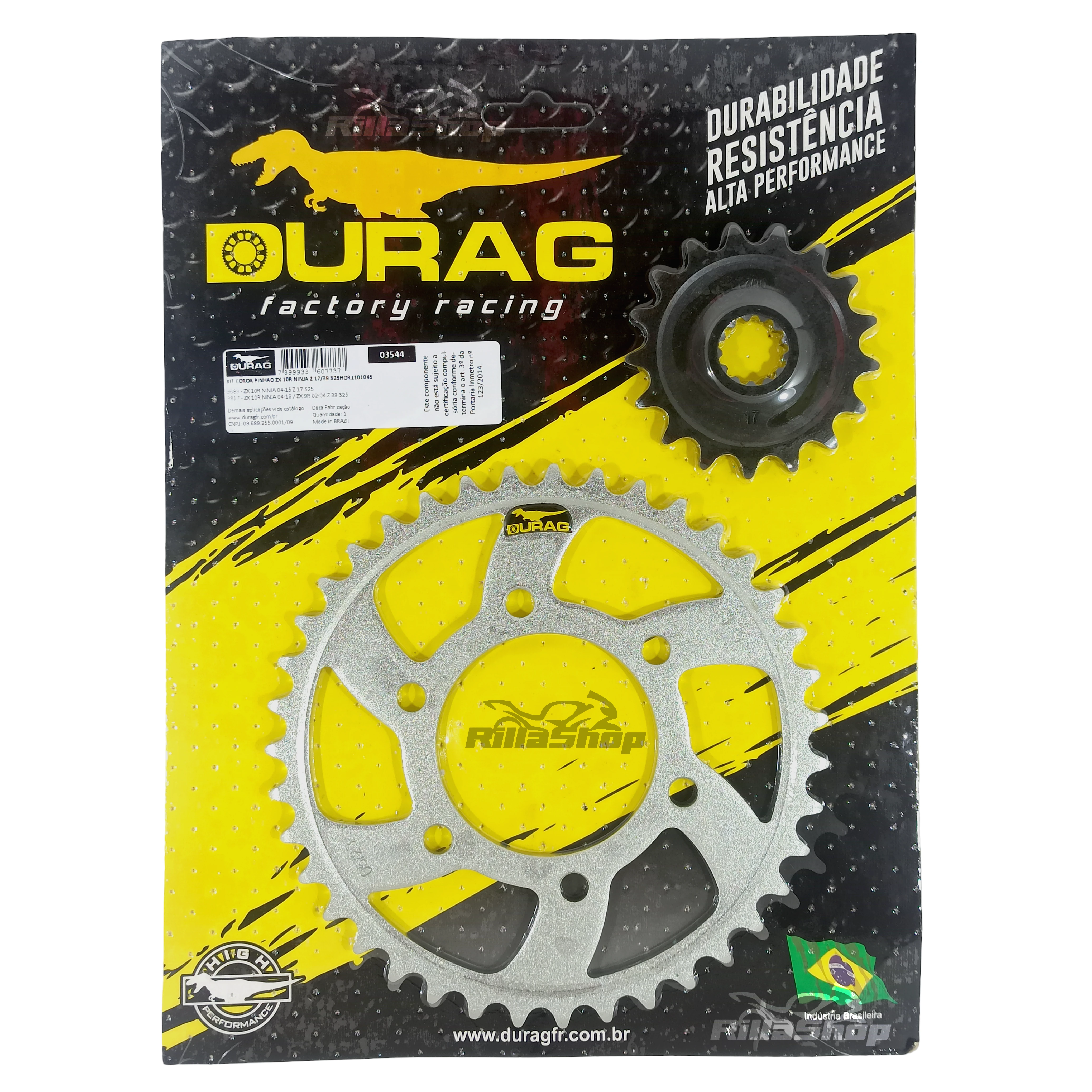 Kit Coroa e Pinhão Durag 525 39/17 Ninja Zx 10 R 2004 e 2005 - 2011 até 2024