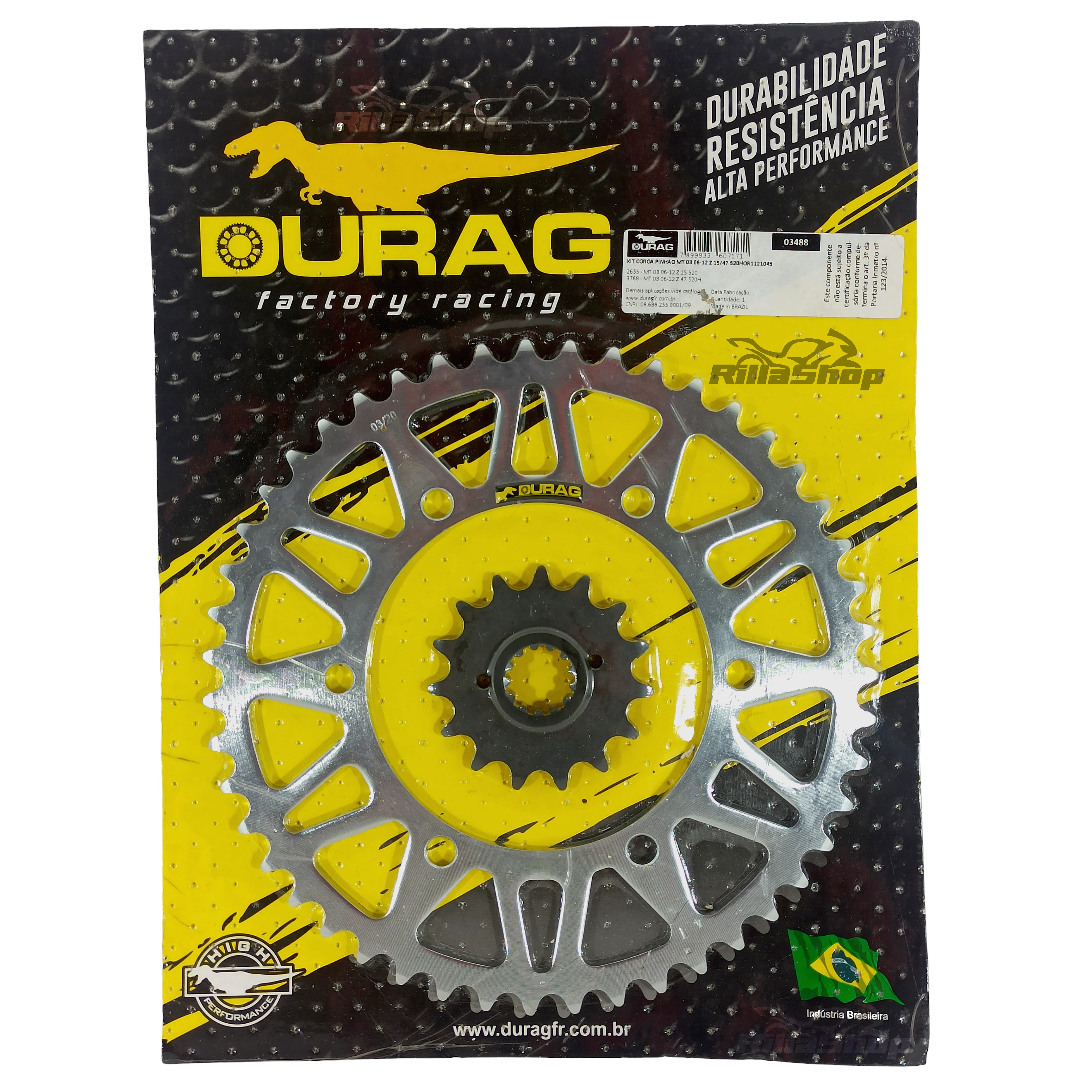 Kit Coroa e Pinhão Durag 520 47/15 Yamaha Mt 03 660cc 2006 até 2013