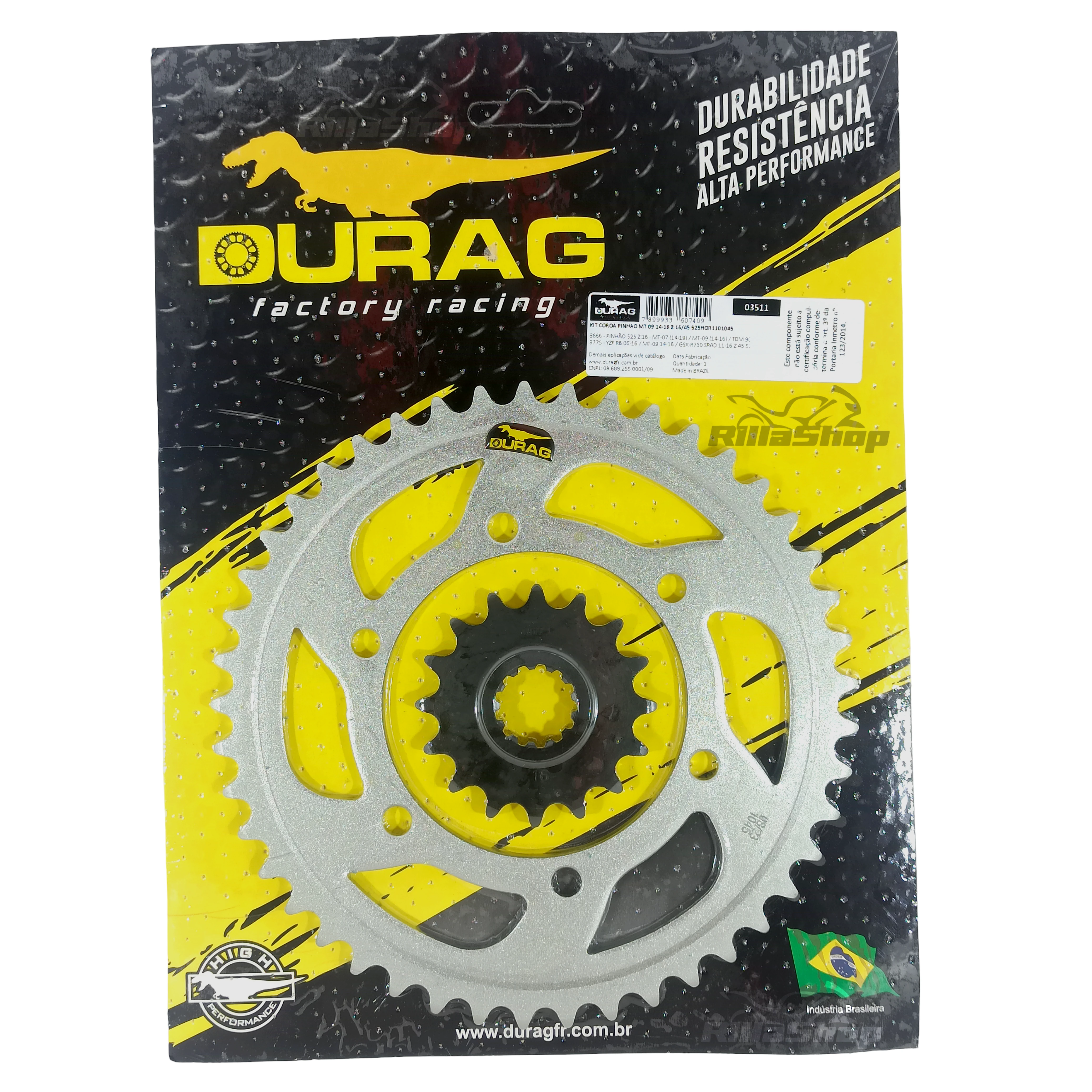 Kit Coroa e Pinhão Durag 525 45/16 Yamaha Mt 09 2013 até 2024 Mt 09 Tracer 900 2016 até 2018 Mt 09 Tracer 900 GT 2019 até 2024