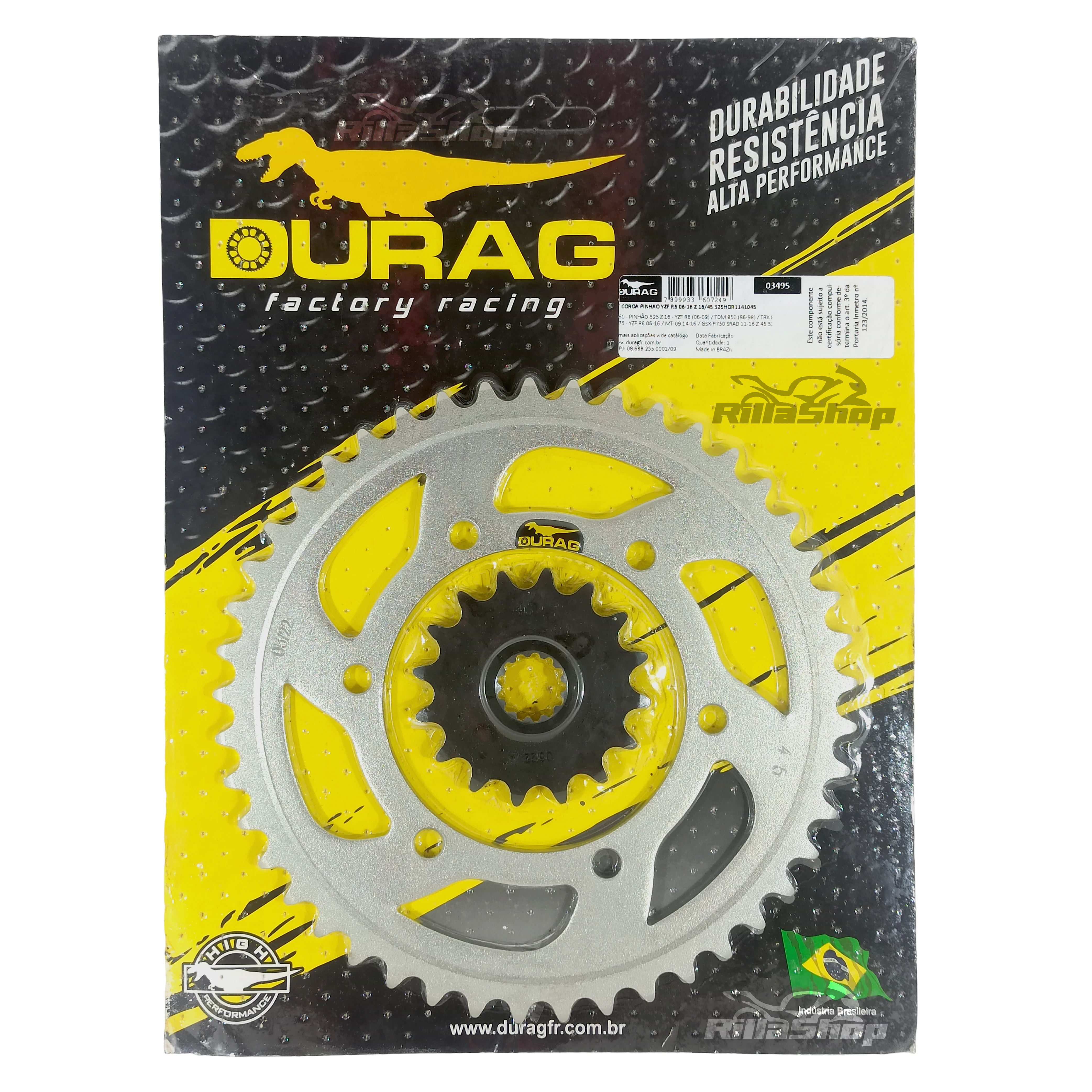 Kit Coroa e Pinhão Durag 525 45/16 Yamaha Yzf R6 2006 até 2020