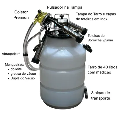 UNIDADE DE ORDENHA IN PULSE PREMIUM, PULSADOR NA TAMPA E COM TARRO ( ANTIGO 92946 )