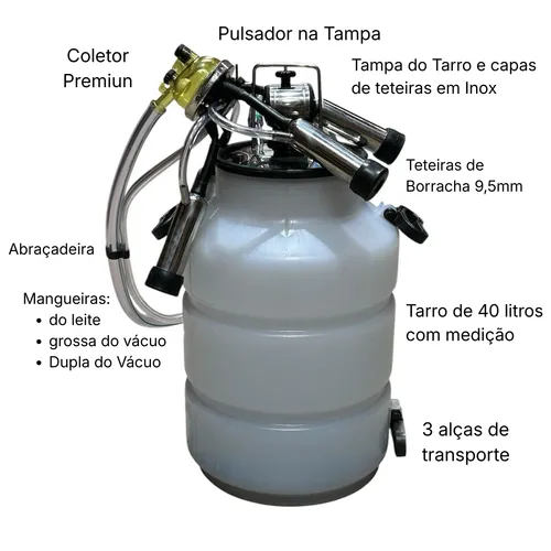 Conjunto de ordenha para vacas in pulse pulsador na tampa