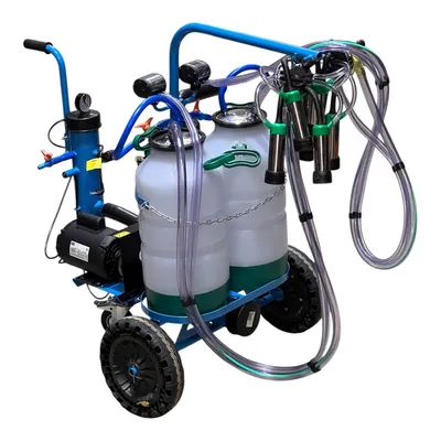 Ordenhadeira Móvel BV300 com 2 conjuntos de 25L In Pulse, motor WEG 1CV e estrutura reforçada.